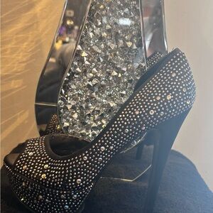 Elegant Black Rhinestone Heels